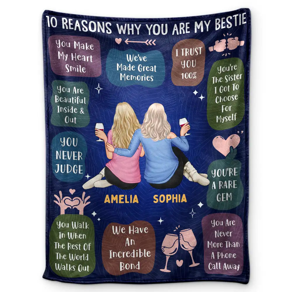 Gifts For Colleagues, Gift For Bestie - 10 Reasons Why You Are My Bestie Backside - Personalized Fleece Blanket, Sherpa Blanket