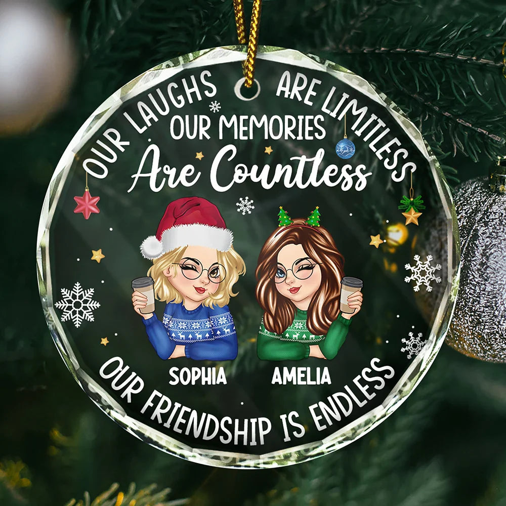 Gift For Bestie, Gifts For Colleagues - Besties Our Laughs Are Limitless Christmas - Personalized Circle Glass Ornament