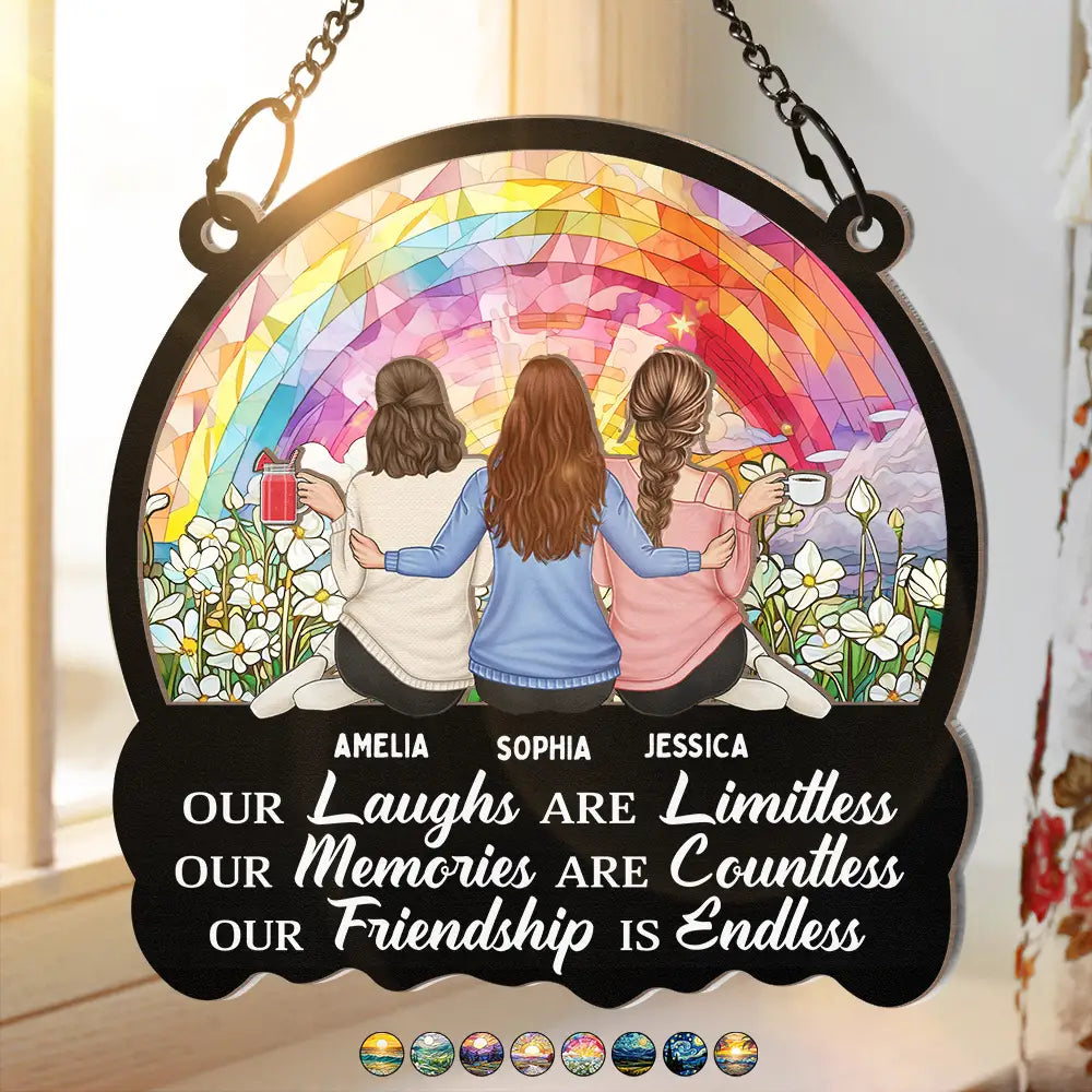 Gift For Bestie, Gifts For Colleagues - Besties Our Laughs Are Limitless Christmas - Personalized Window Hanging Suncatcher Ornament