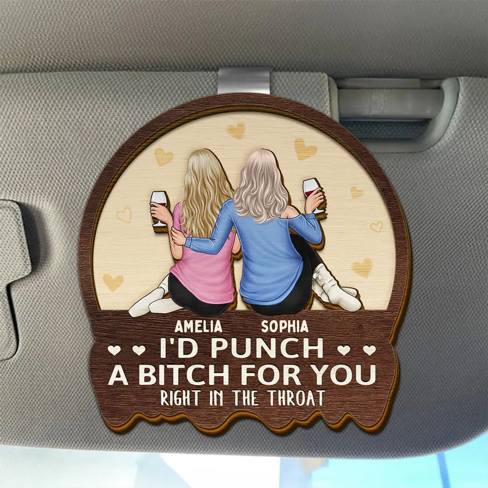 Gift For Bestie,Gift For Sisters,Gifts For Colleagues,Funny - Besties Sisters Right In The Throat - Personalized Custom Shaped Car Visor Clip