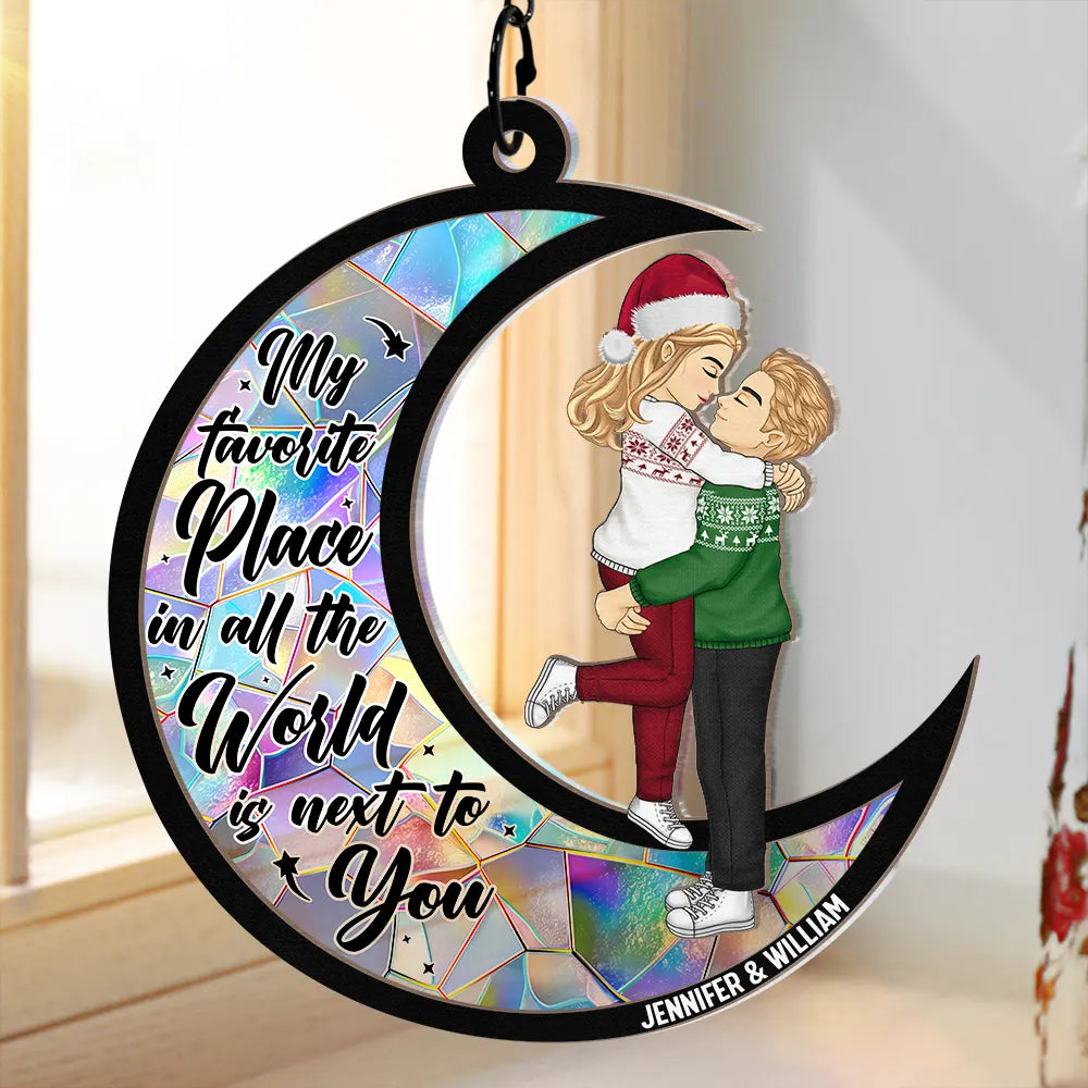 Gift For Couples - Christmas Couple Favorite Place In The World - Personalized Window Hanging Suncatcher Ornament