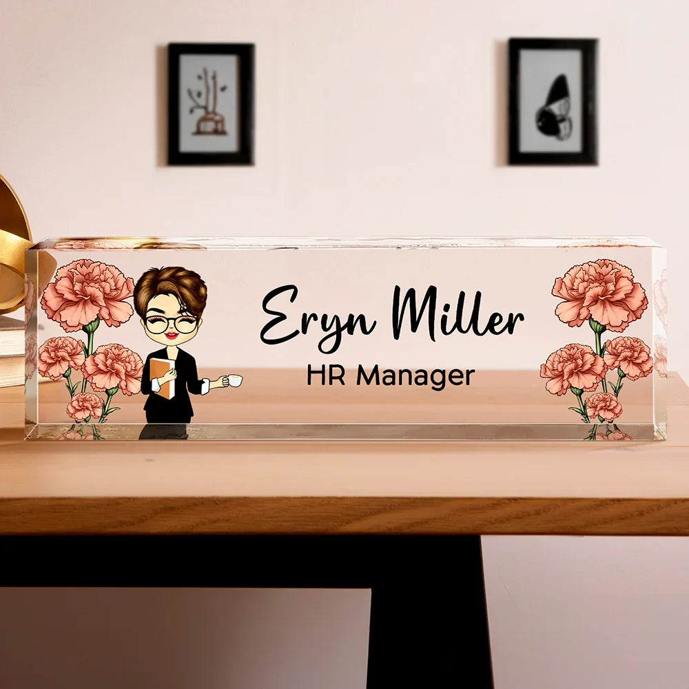 Gift For Bestie, Gift For Sisters, Gifts For Colleagues - Birth Month Flower Man Woman Office - Personalized Desk Name Plate