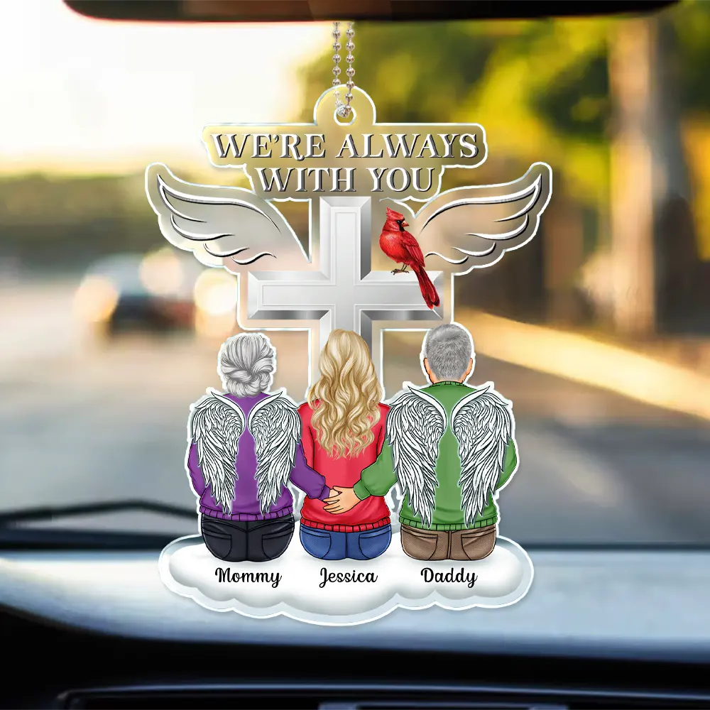 Family - Back Family Memorial I'm Always With You Cross On Cloud - Personalized Acrylic Car Hanger