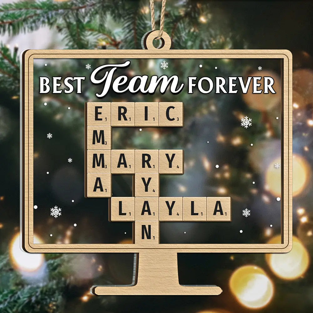 Gifts For Colleagues - Best Team Forever Crossword Scrabble - Personalized 2-Layered Mix Ornament