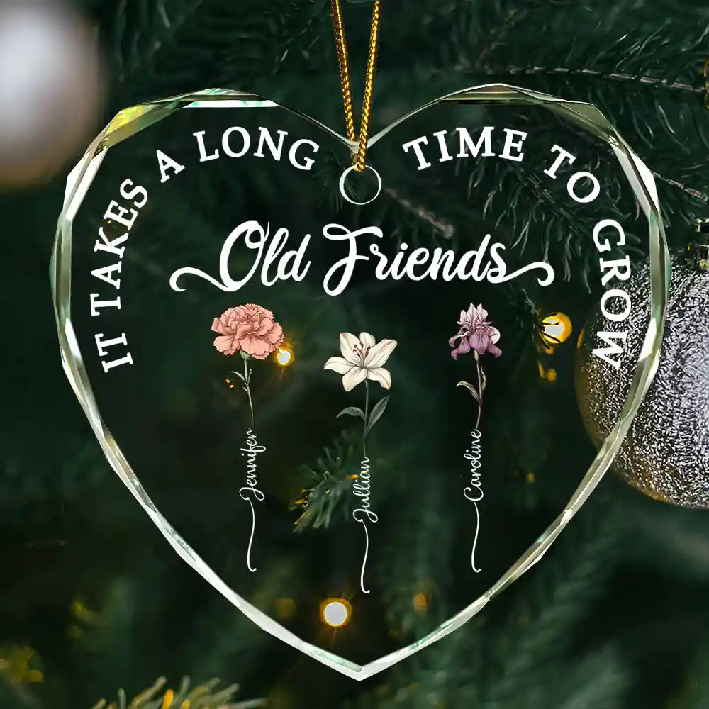 Gift For Bestie - Birth Flower Grow An Old Friend - Personalized Glass Ornament