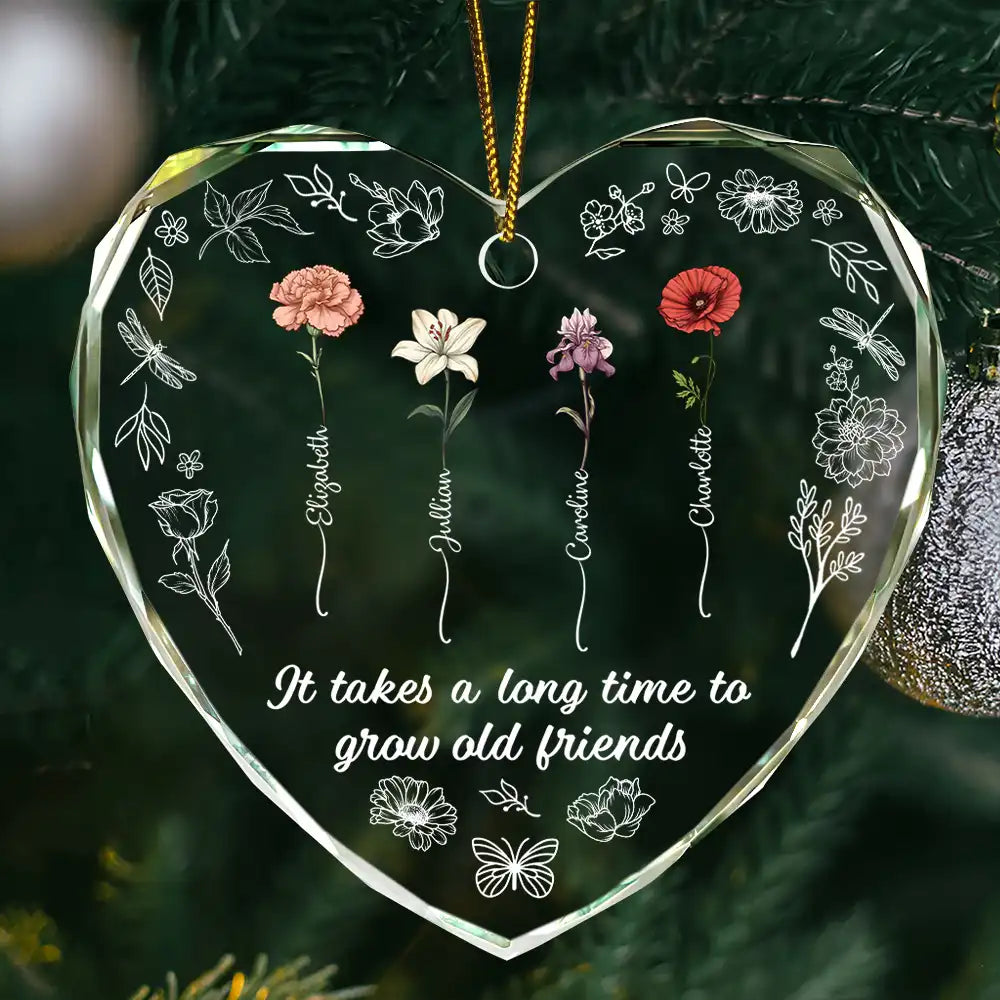 Gift For Bestie - Birth Flower Grow Old Friends - Personalized Glass Ornament