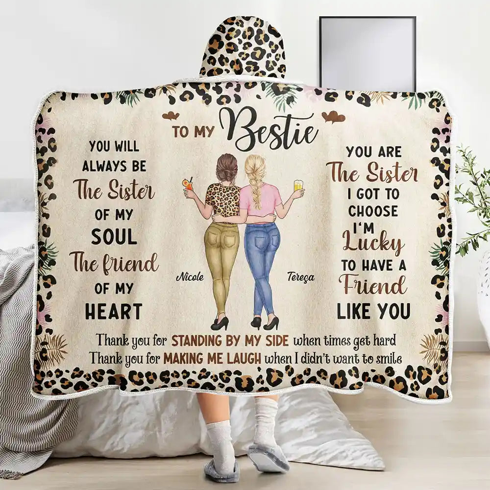 Gift For Bestie - Bestie Thank You For Making Me Laugh - Personalized Wearable Hooded Blanket