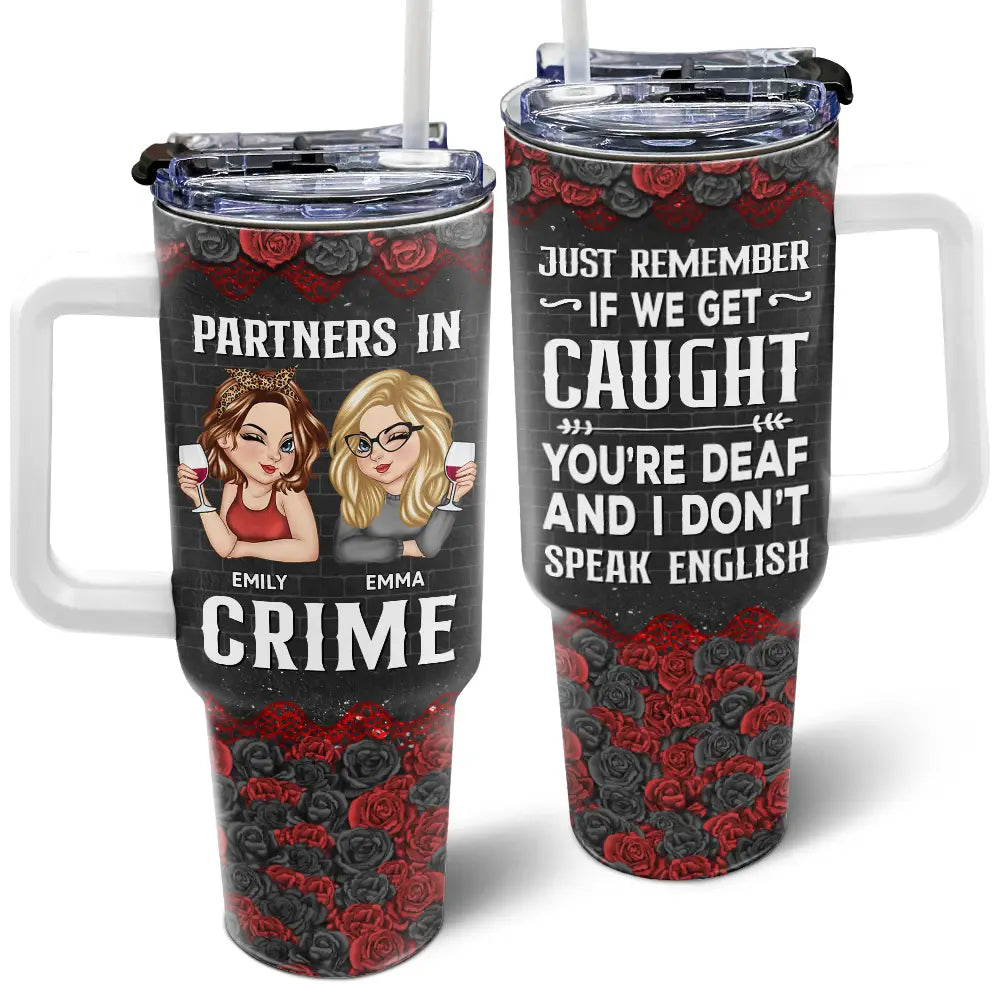 Gift For Bestie - Bestie Partners In Crime - Personalized 40oz Tumbler With Straw