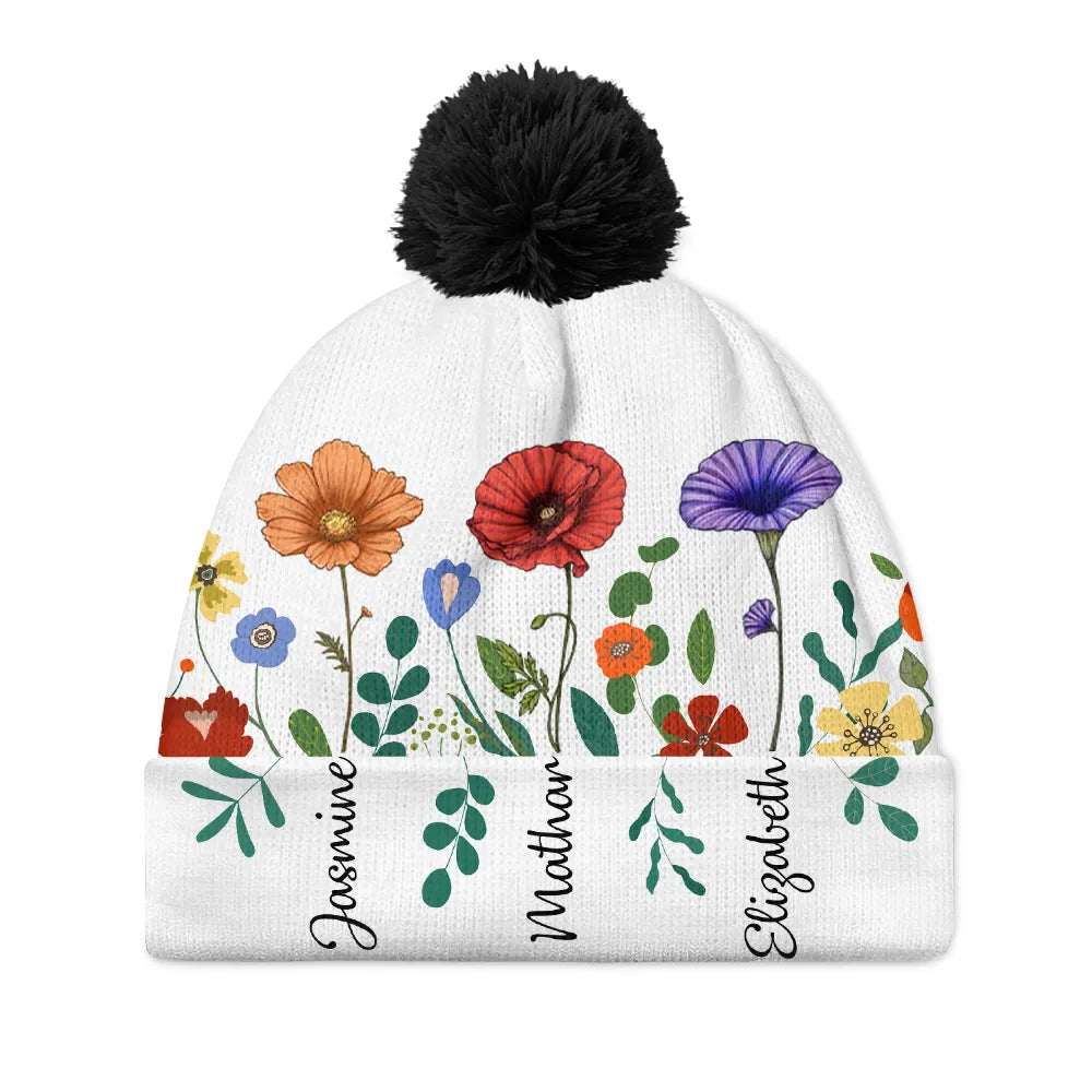 Gift For Wife, Gift For Girlfriend, Gift For Grandma, Gift For Women, Gift For Mother, Gift For Sisters, Gift For Bestie, Gift For Yourself - Birth Flowers In Bloom For Besties, Sisters, Mother, Grandma - Personalized Bobble Beanie Hat