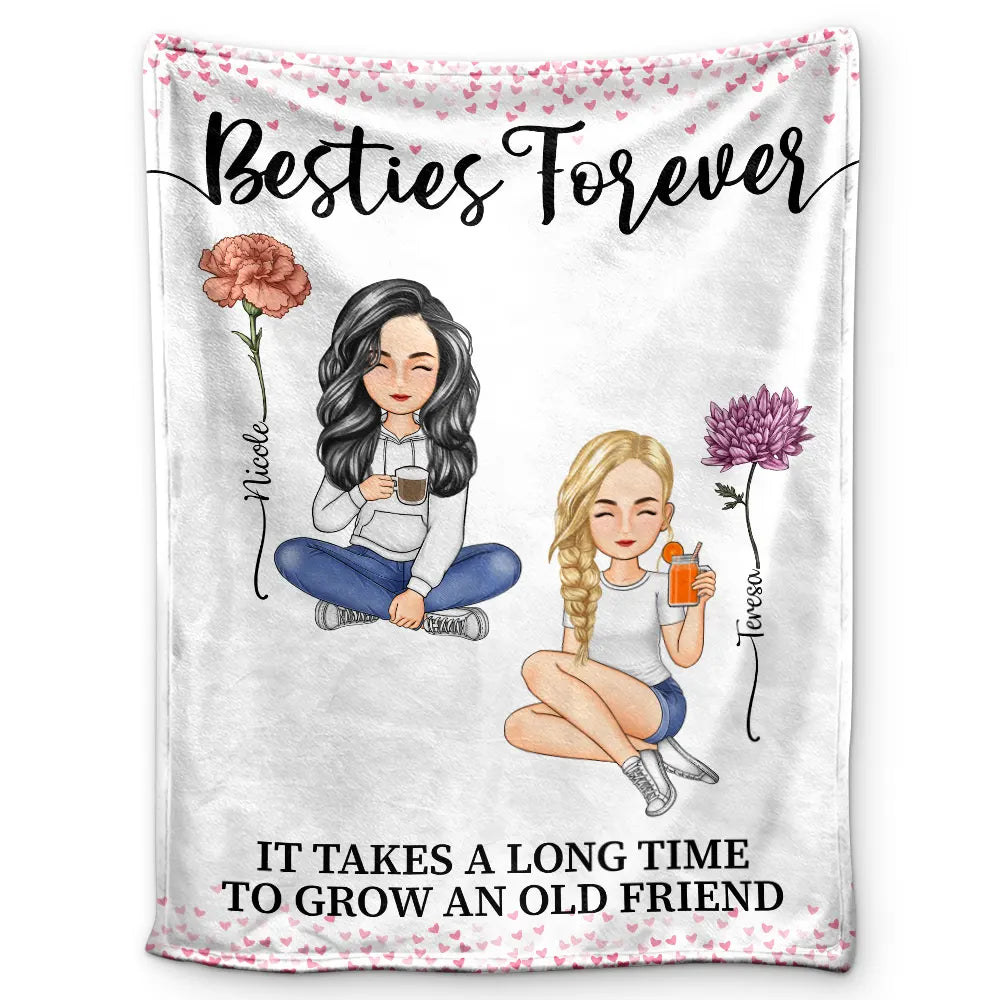 Gift For Bestie - Birth Month Flower Besties Forever - Personalized Fleece Blanket, Sherpa Blanket