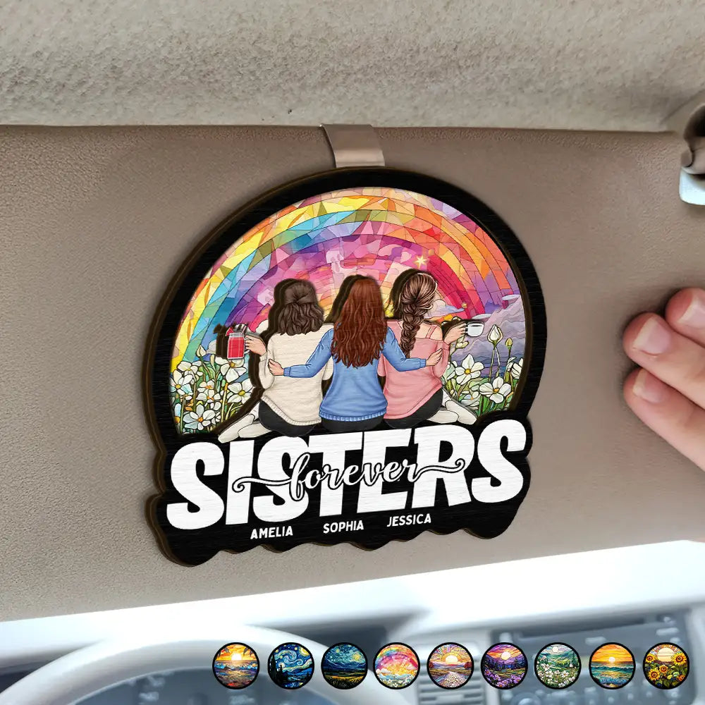 Gift For Bestie, Gift For Sisters - Bestie Sisters Forever - Personalized Custom Shaped Car Visor Clip
