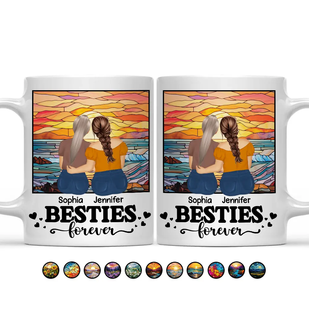 Gift For Bestie, Gift For Sisters - Besties Sisters Forever Sitting Together - Personalized Mug