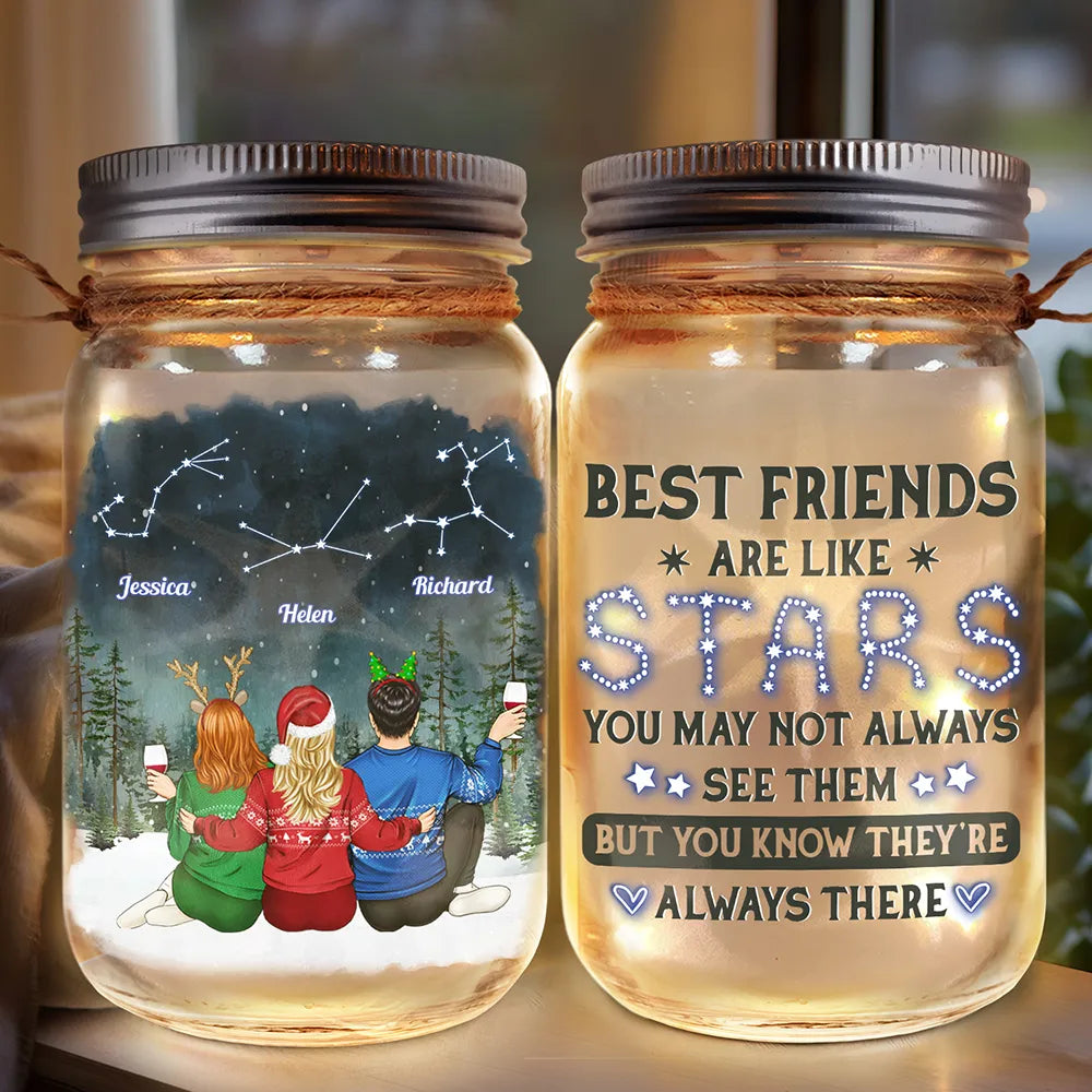 Gift For Bestie,Gift For Sisters,Gift For Brothers,Gift For Sibling,Gifts For Colleagues - Best Friends Are Like Stars Zodiac Sign - Personalized Mason Jar Light