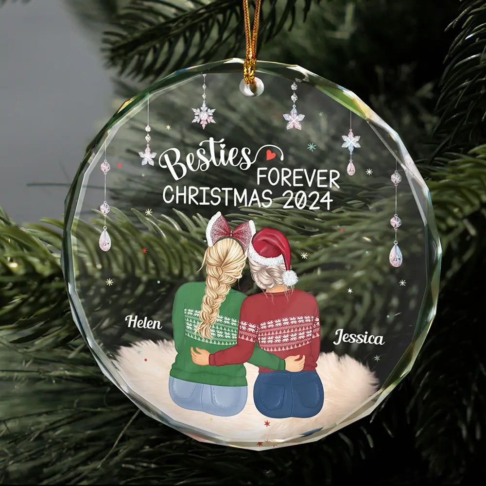 Gift For Bestie, Sisters, Sibling - Besties Forever Old Friends - Personalized Circle Glass Ornament