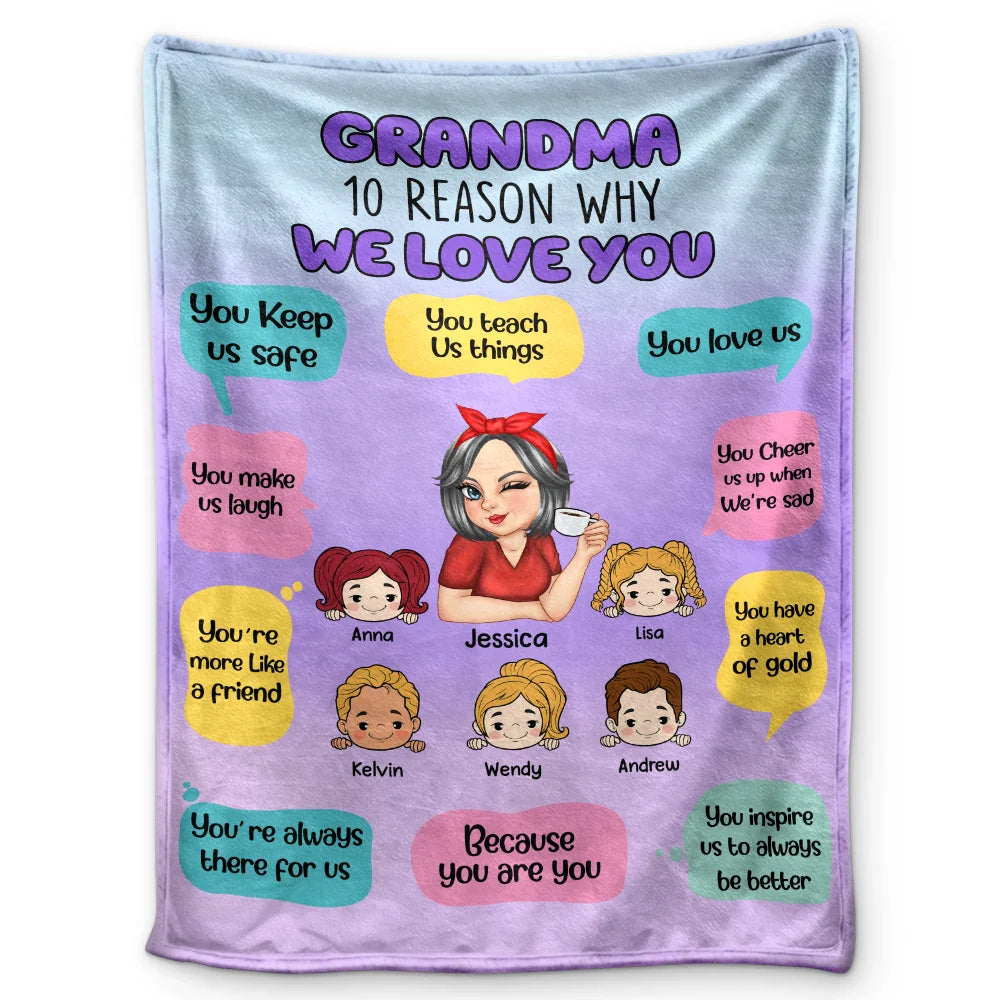 Gift For Grandma - 10 Reasons Why We Love You Grandma - Personalized Fleece Blanket, Sherpa Blanket