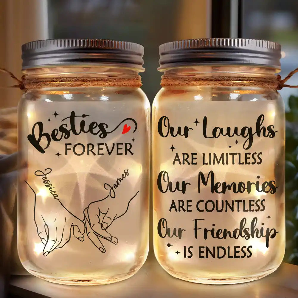 Gift For Bestie - Bestie Our Memories Are Countless Our Friendship Is Endless - Personalized Mason Jar Light