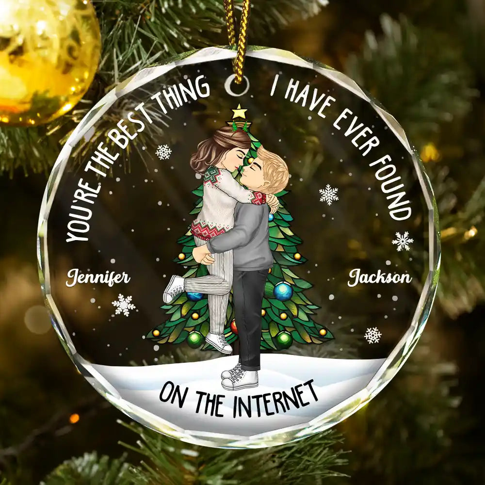 Gift For Couples - Christmas Couple Kissing Best Thing On The Internet - Personalized Circle Glass Ornament