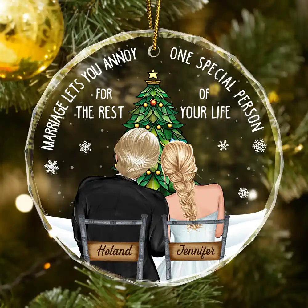 Gift For Couples - Christmas Couple Marriage Let's You Annoy - Personalized Circle Glass Ornament