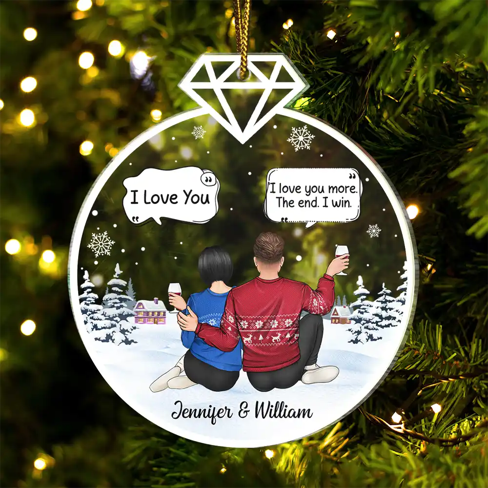 Christmas Couple Backside I Love You More - Personalized Custom Shaped Acrylic Ornament