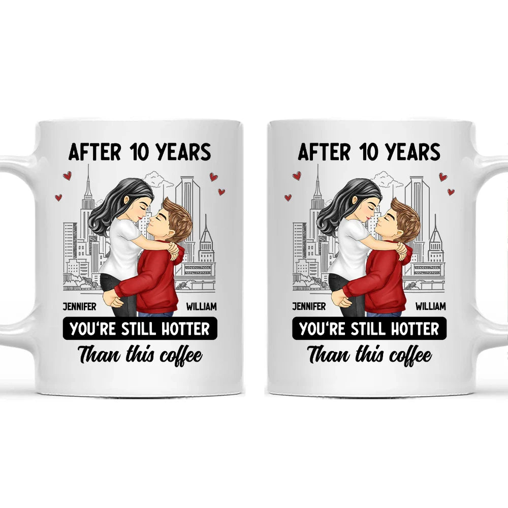 Gift For Couples - Cartoon Couple Kissing Hotter Than This Coffee - Personalized Mug