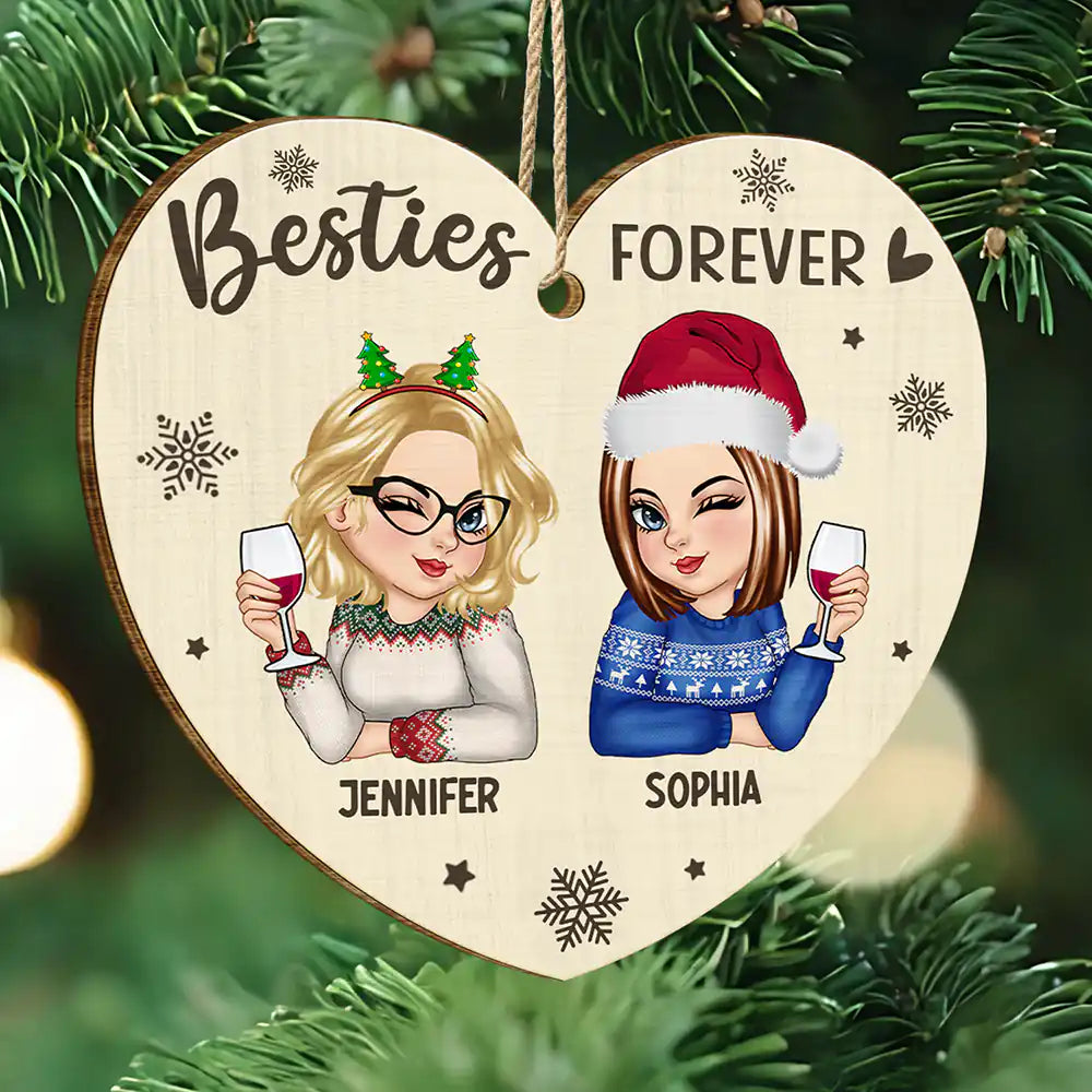 Gift For Bestie, Gifts For Colleagues - Besties Forever Christmas - Personalized Custom Shaped Wooden Ornament