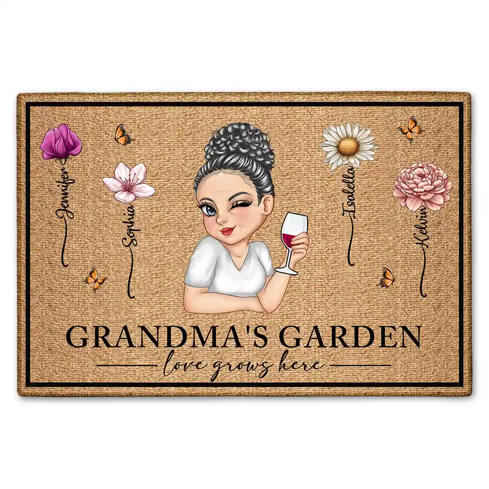 Christmas,Happy,Gift For Grandma,Gift For Mother - Birth Flower Grandma's Garden - Personalized Doormat