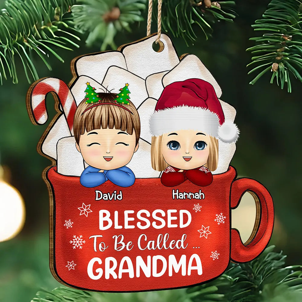 Gift For Grandma, Gift For Mother, Gift For Kids - Blessed To Be Called Grandma Nana - Personalized Wooden Cutout Ornament