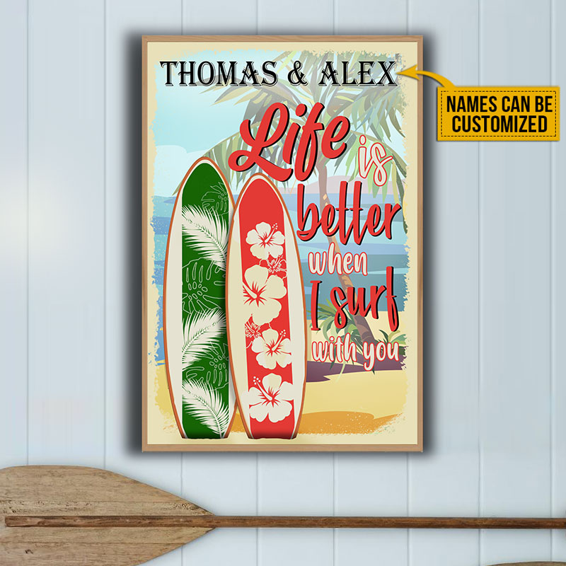 Personalized Beach Couple I Surf With You Custom Poster