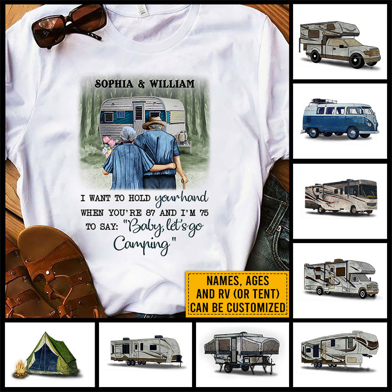 Camping Old Couple Hold Your Hand Custom T Shirt BD124 HAL003