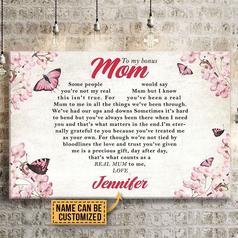 Personalized Cherry Blossom Daughter To Bonus Mom What Counts As A Real Mum Custom Canvas