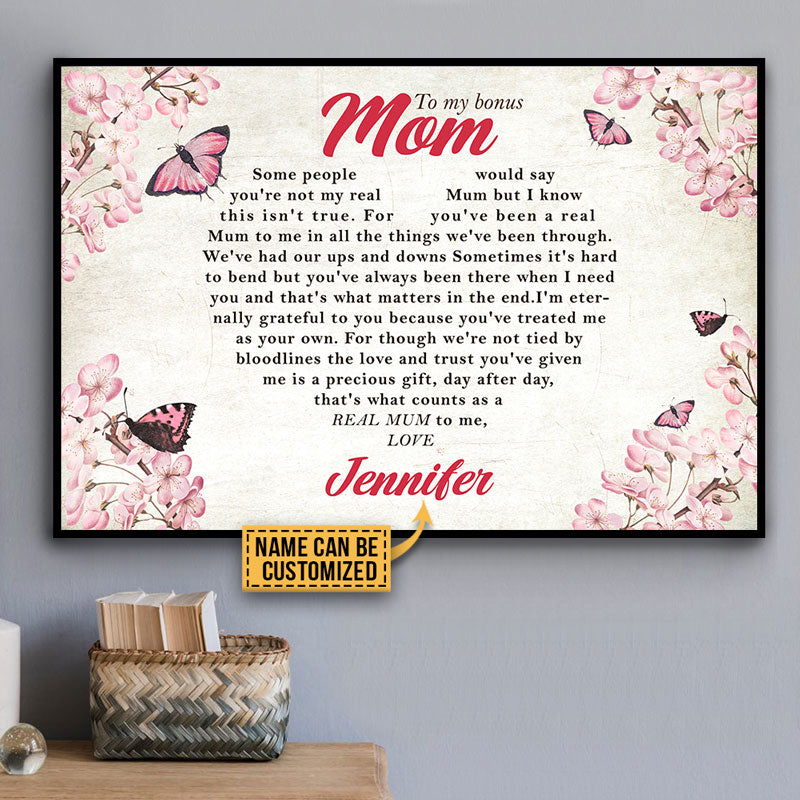 Personalized Cherry Blossom Daughter To Bonus Mom What Counts As A Real Mum Custom Poster