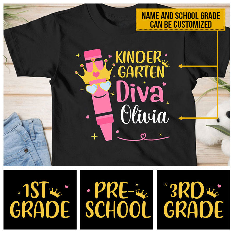Crayon Back To School Diva Kid Girl Custom Youth T Shirt AT070 CHI040