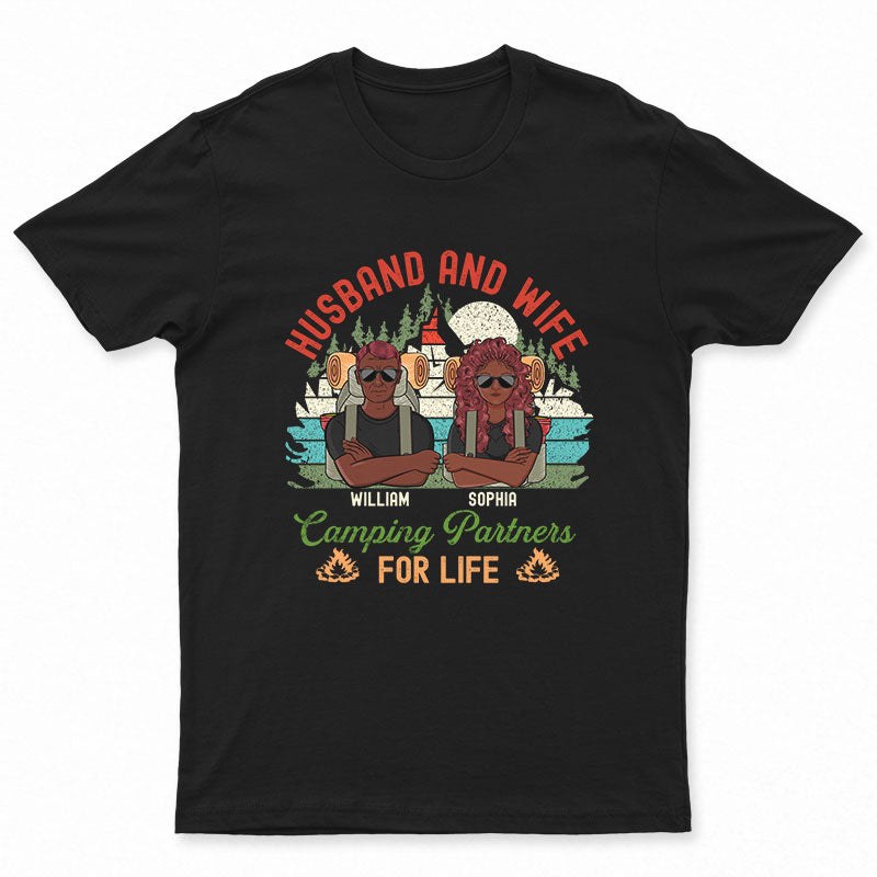 Husband And Wife Camping Partner For Life - Gift For Couple - Personalized Custom T Shirt