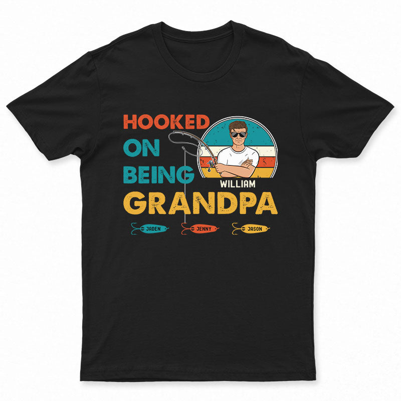 Fishing Hooked On Being Grandpa - Gift for Grandfathers - Personalized Custom T Shirt Sweatshirt / Sweatshirt Black / 3XL