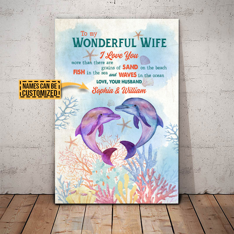 Personalized Dolphin Husband To Wife I Love You Custom Canvas