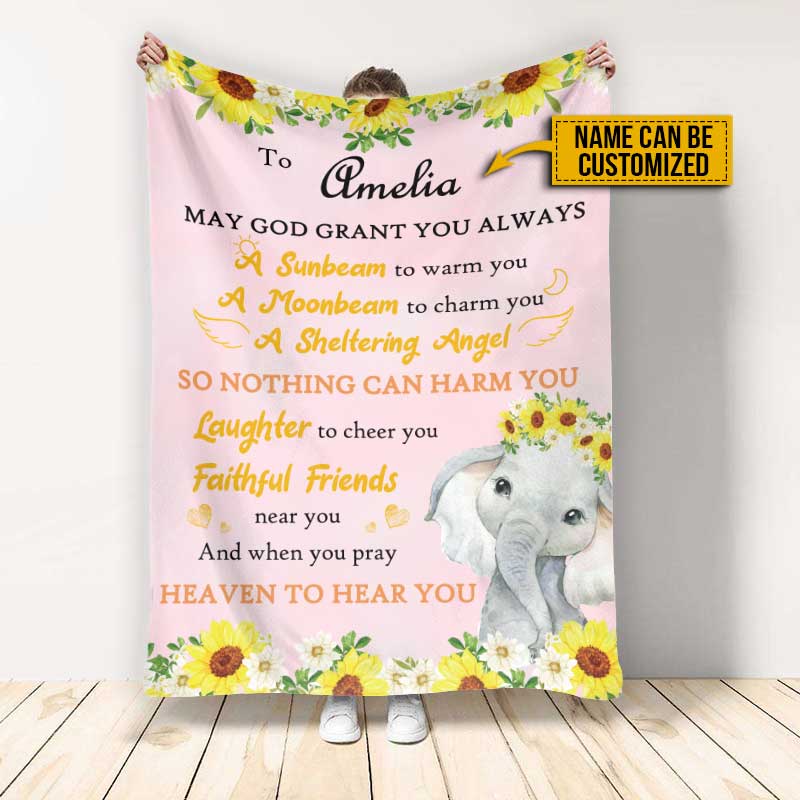 Personalized Elephant To Baby May God Grant You Custom Fleece Blanket
