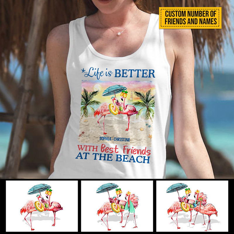 Flamingo Beach Bestie Life Is Better At The Beach Custom Women's Tank Top, Bff Tank Top, Tank Top For Friends, Gift for Friends