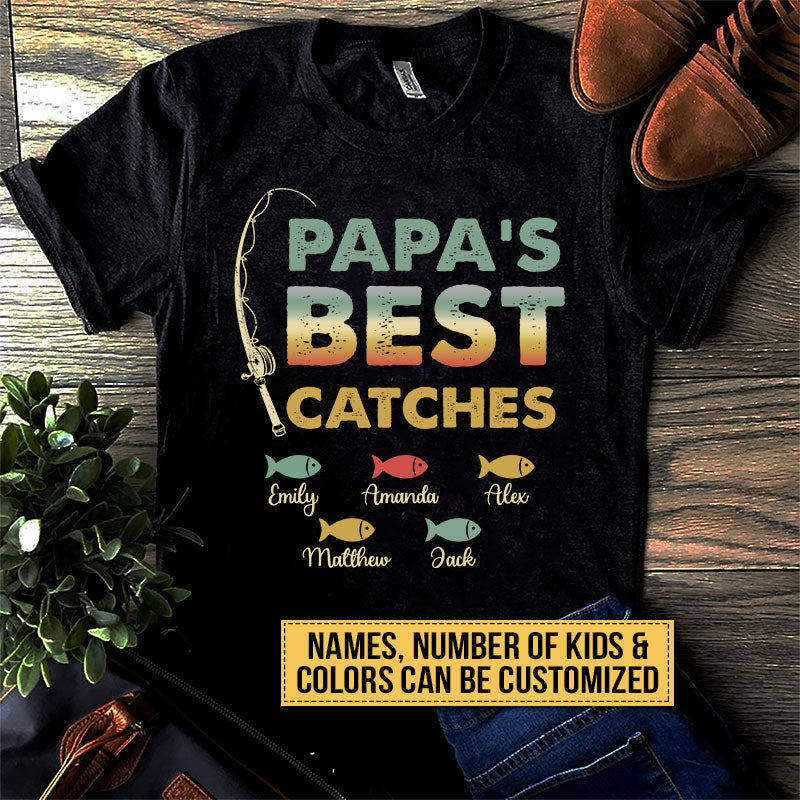 Custom Grandpa Fishing Shirt, Custom Papa Fishing with kids name Shirt