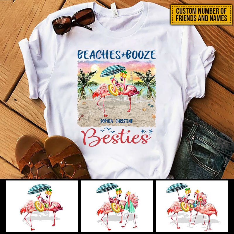 Flamingo Bestie Beaches Booze Besties Custom T Shirt KV105 ELE192