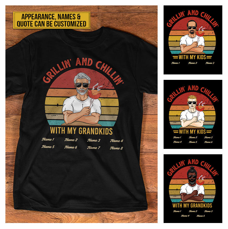 Personalized Dad Grandpa Grill Chill Custom T Shirt