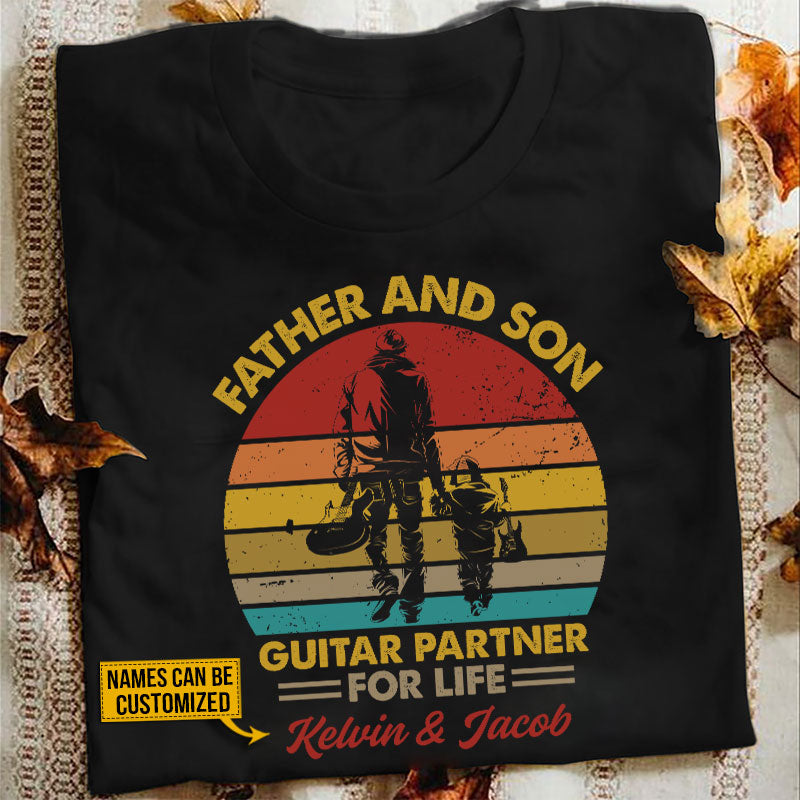 Personalized Dad Son Guitar Partner Custom T Shirt