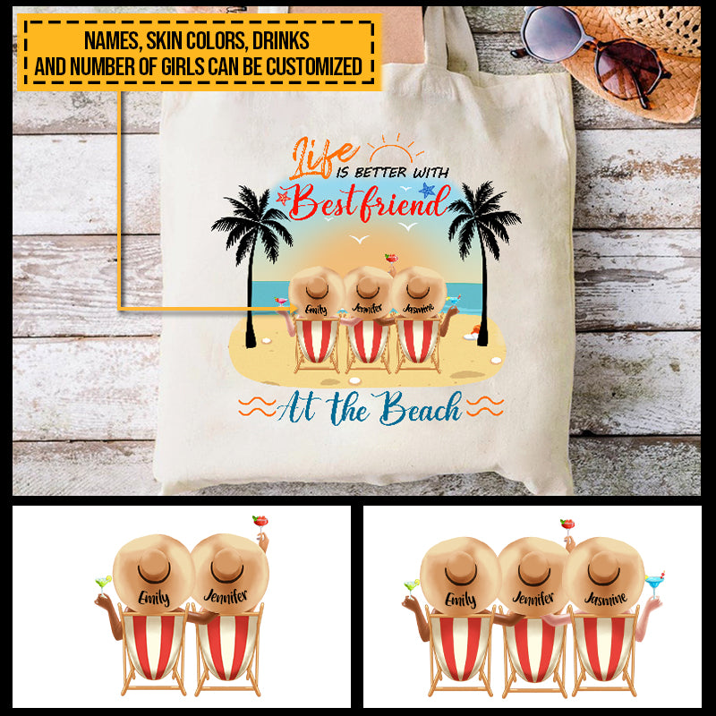 Life Is Better With Best Friend, Perfect Gift For Best Friend, Beach Bestie, Custom Tote Bag