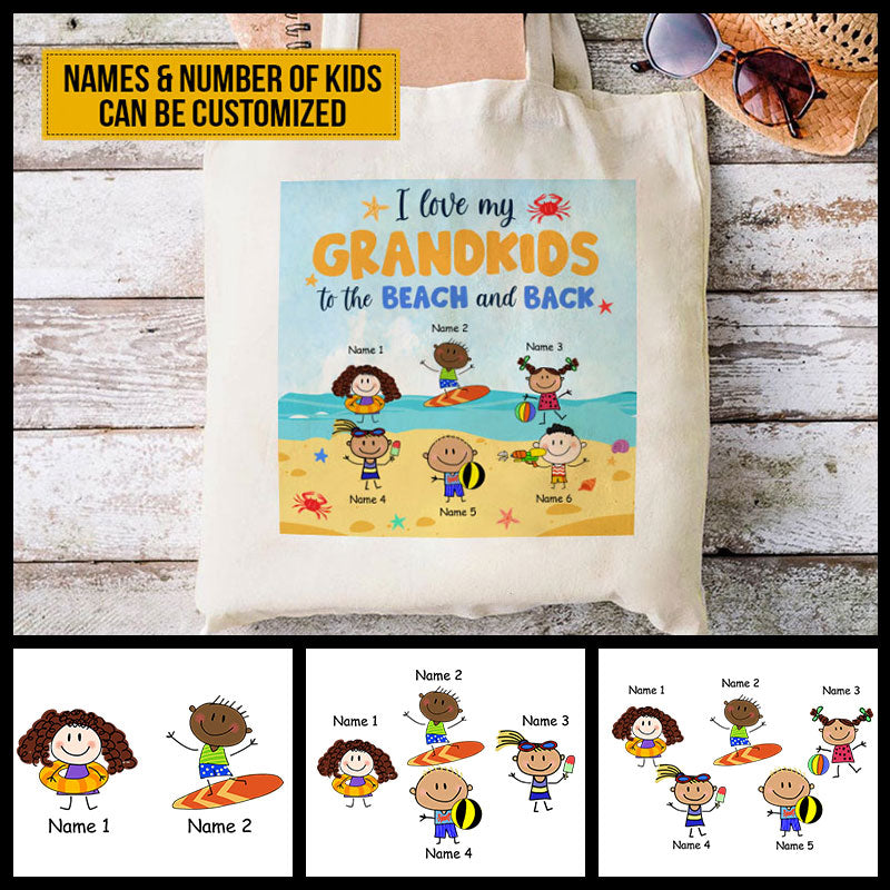 Love Grandkids To The Beach, Perfect Gift For Grandma Grandpa, Custom Tote Bag