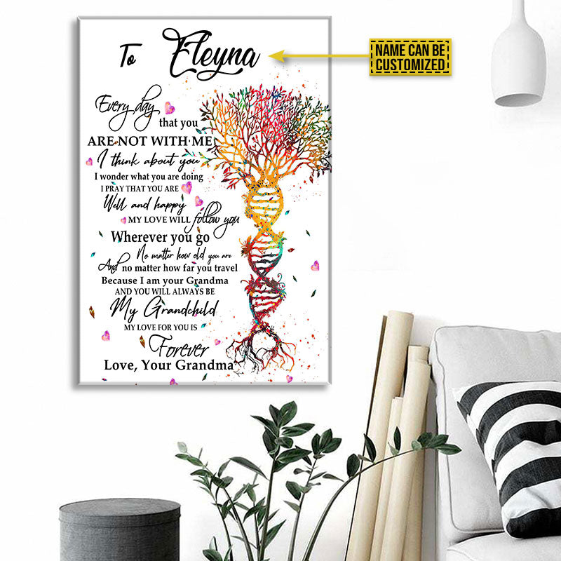 Personalized Grandma To Granddaughter Family DNA Tree You Will Always Be Grandchild My Love Custom Canvas