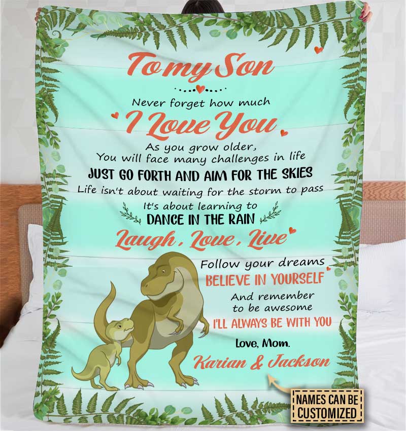 Personalized Dinosaur Mother To Son I'll Always Be With You Custom Blanket
