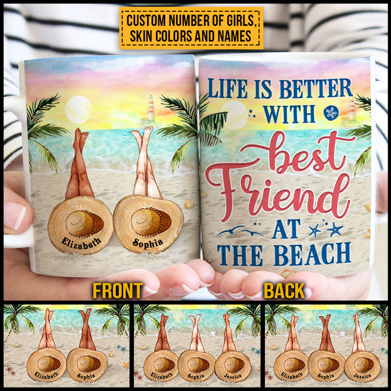 Personalized Beach Bestie Life Is Better Custom White Edge to Edge Mug NV066 ELE145