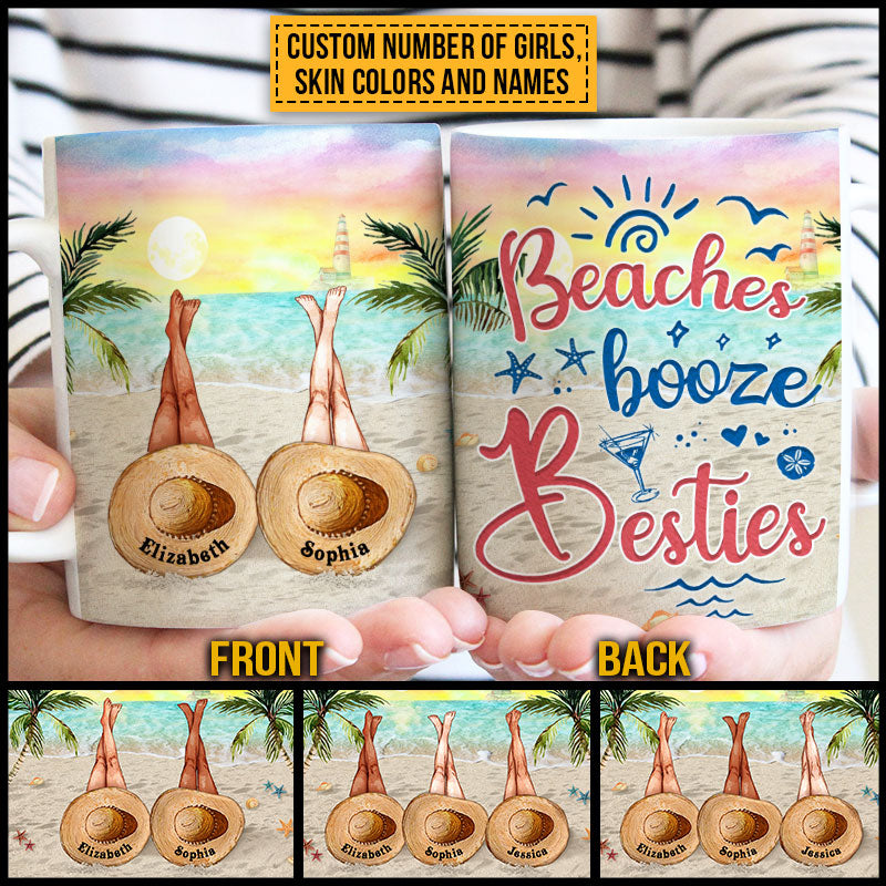 Personalized Beach Bestie Beaches Booze Besties Custom White Edge to Edge Mug NV069 ELE148