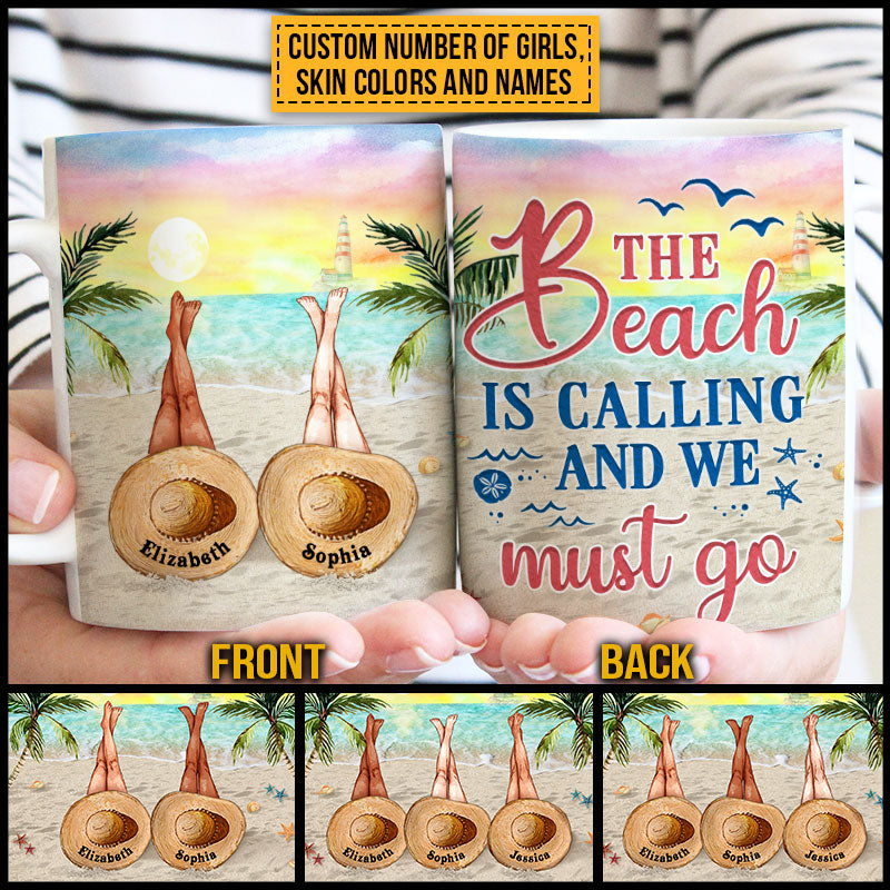 Personalized Beach Bestie The Beach Is Calling Custom White Edge to Edge Mug NV068 ELE147