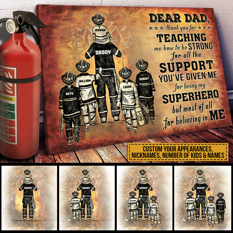 Personalized Firefighter Dad Father's Day Gift Custom Canvas TN027 ELE045