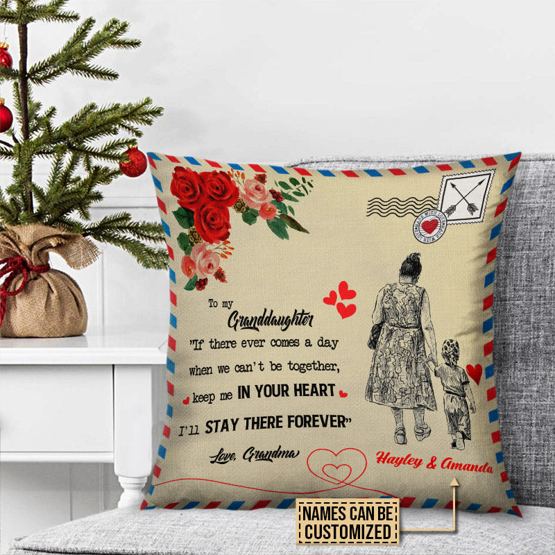 Personalized Poscard Grandma To Grandaughter Keep Me In Your Heart Custom Pillow